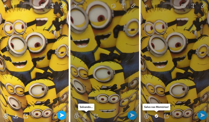Sua foto será salva na pasta "Memórias"do app (Foto: Reprodução/Camila Peres) Sua foto será salva na pasta "Memórias"do app (Foto: Reprodução/Camila Peres)