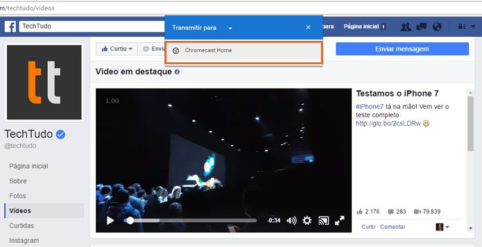 Transmita o vídeo do Facebook para a TV usando seu Chromecast (Foto: Reprodução/Barbara Mannara)