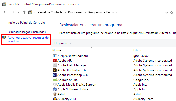 Acesse o menu de recursos do Windows (Foto: Reprodução/Paulo Alves)