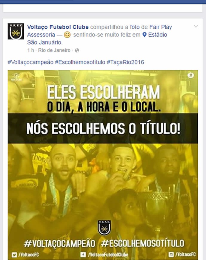 Voltaço provoca o Resende após título da Taça Rio (Foto: Reprodução/Facebook)