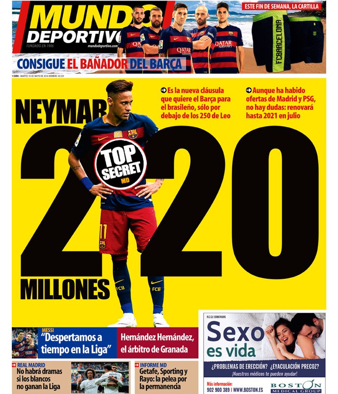 Capa do jornal Mundo Deportivo com Neymar (Foto: Reprodução)