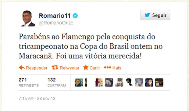 Romário Twitter Flamengo (Foto: Reprodução / Twitter)