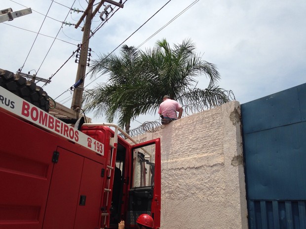 Bombeiros foram acionados para resgatar detento preso em arame (Foto: Divulgação) Bombeiros foram acionados para resgatar detento preso em arame (Foto: Divulgação)