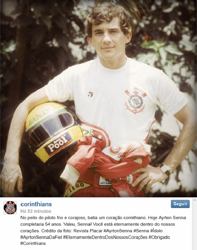 Corinthians faz homenagem a Ayrton Senna (Foto: Reprodução/Instagram)