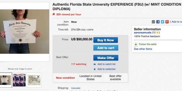 Mulher vende o próprio diploma universitário na internet
