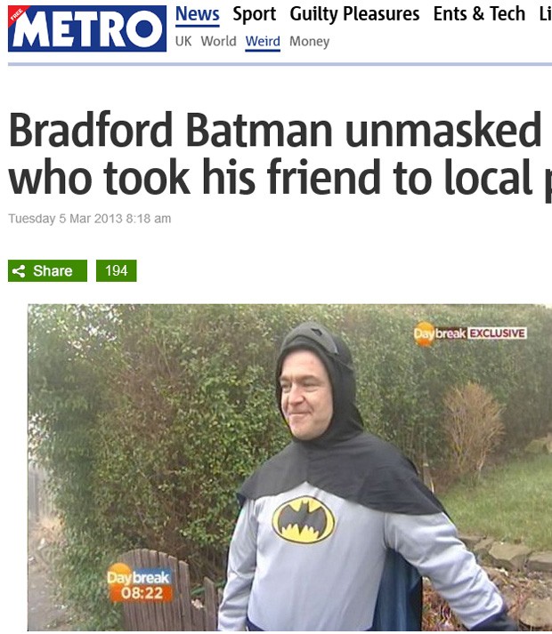O inglês por trás da máscara de Batman chama-se Stan Worby (Foto: Reprodução)