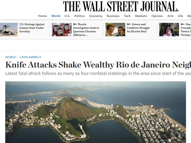 The Wall Strret Journal fala dos ataques a faca no Rio (Foto: Reprodução/internet)