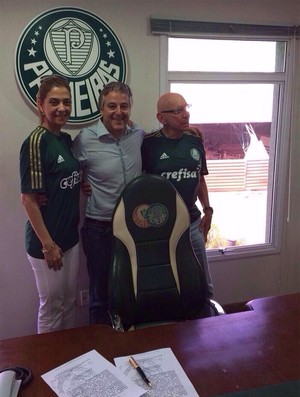 Leila Pereira, Paulo Nobre e José Roberto Lamacchia, representantes de Palmeiras e Crefisa