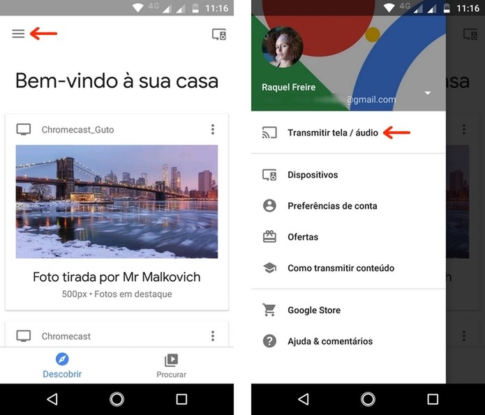 Opções do menu principal do app Google Home (Foto: Reprodução/Raquel Freire) Opções do menu principal do app Google Home (Foto: Reprodução/Raquel Freire)