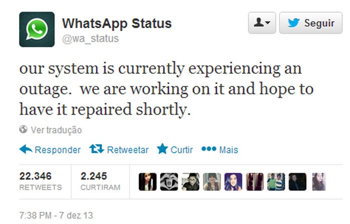 WhatsApp fica fora do ar em todo mundo após falha (Foto: Reprodução)