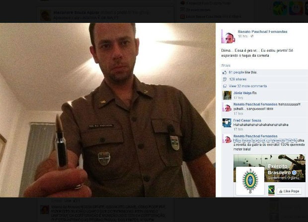 Postagem feita por ex-tenente do Exército em rede social; homem ameaça Dilma após resultado das eleições (Foto: Reprodução)