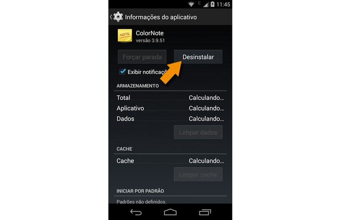 Opção para desinstalar o ColorNote do novo Moto G (Foto: Reprodução)