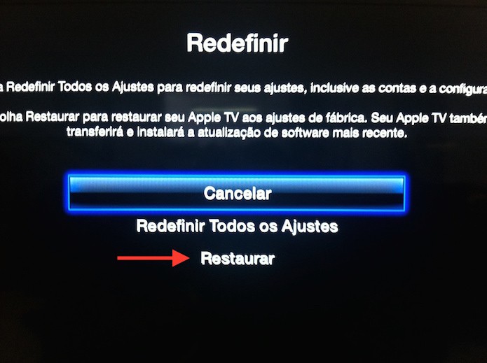 Restaurando a Apple TV para os ajustes de fábrica (Foto: Marvin Costa/TechTudo)