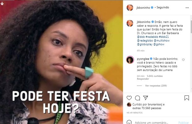 Boninho ironiza Lumena (Foto: Reprodução/Instagram)