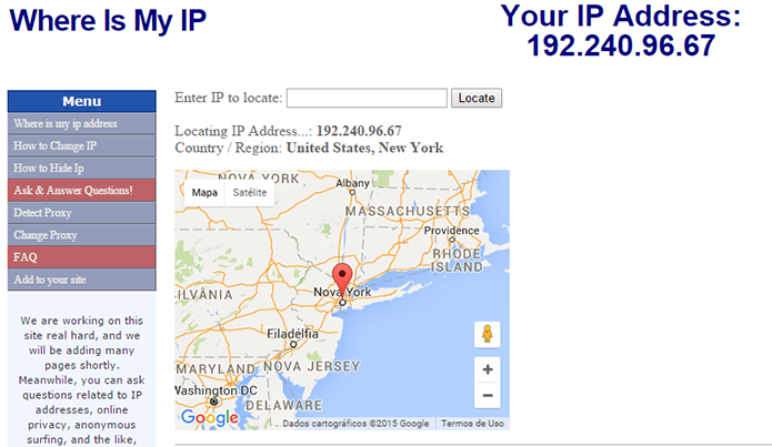 Where Is My IP mostra mapa e localização básica (Foto: Reprodução/Paulo Alves)
