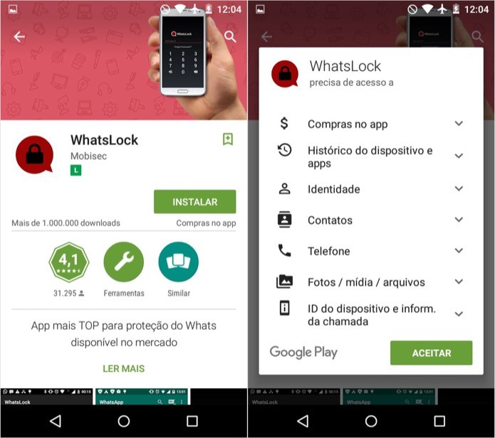 Instale o aplicativo WhatsLock em seu celular (Foto: Reprodução/Helito Bijora)