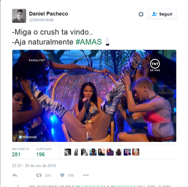 Nicki Minaj vira meme após performance no AMAs (Foto: Reprodução/Twitter)