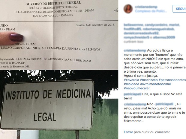 Publicação nas redes sociais mostra local onde Cristiane fez exame de corpo de delito (Foto: Instagram/Reprodução)