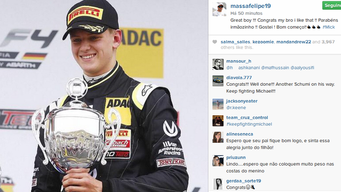 Felipe Massa elogia o filho de Michael Schumacher nas redes sociais (Foto: Reprodução)