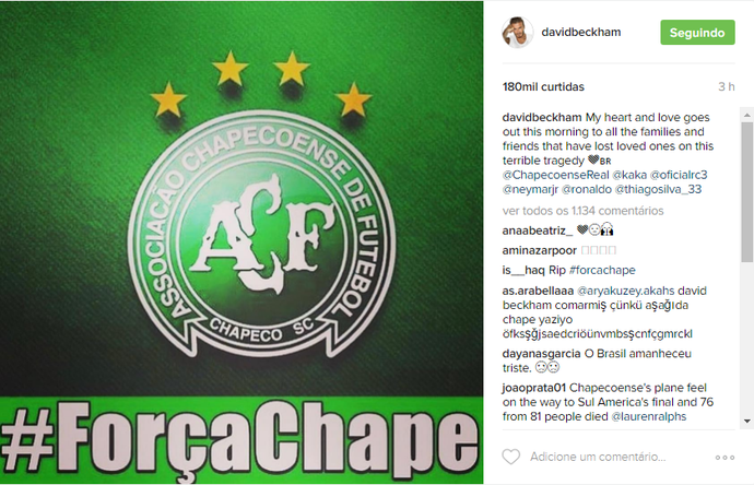 Beckham print Chapecoense (Foto: Reprodução / Instagram)