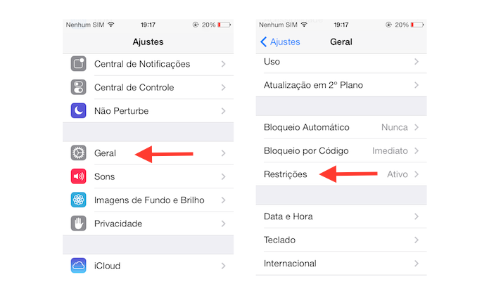 Acessando a página de restrições do iOS para evitar que sejam realizados downloads dentro de aplicativos (Foto: Reprodução/Marvin Costa)