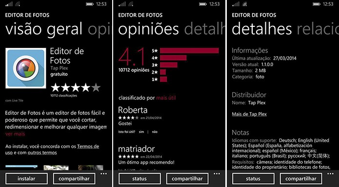 Windows Phone Store agora exibe mais detalhes sobre o aplicativo antes de o usuário baixar (Foto: Reprodução/Elson de Souza)