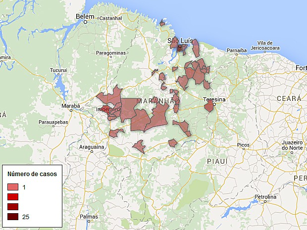 Distribuição dos casos de microcefalia no Maranhão (Foto: G1)