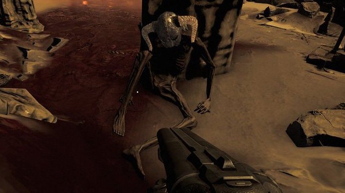Nem mesmo o Dovahkiin de The Elder Scrolls 5: Skyrim teve chance contra os demônios do novo Doom (Foto: Reprodução/VG247)