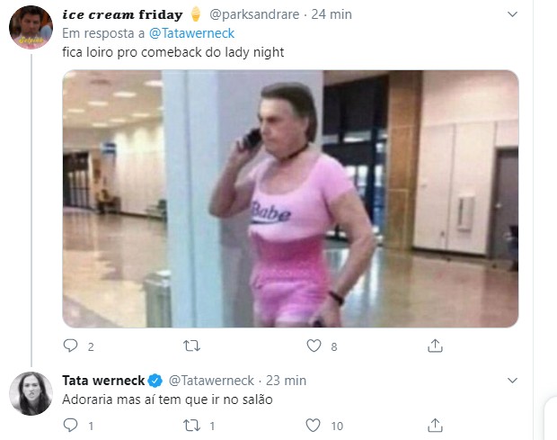Tata Werneck conta aos seguidores que pintou os cabelos (Foto: Reprodução/Twitter) Tata Werneck conta aos seguidores que pintou os cabelos (Foto: Reprodução/Twitter)