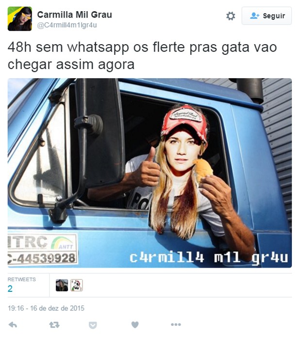 Usuário do Twitter pensa em alternativas para xaveco com proibição do WhatsApp no Brasil (Foto: Reprodução/Twitter/@C4rmill4m1lgr4u)