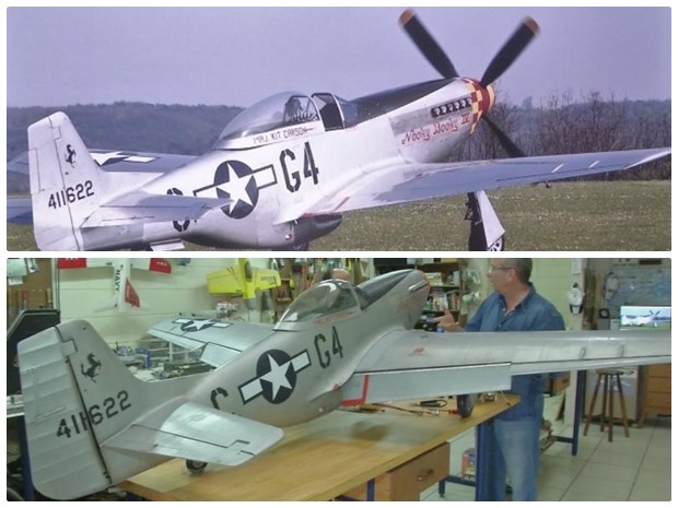 Avião (acima) foi copiado por profissional que montou réplica (abaixo) (Foto: Reprodução/ TV TEM)