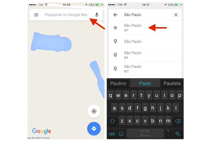 Pesquisando um local no Google Maps para iPhone (Foto: Reprodução/Marvin Costa)