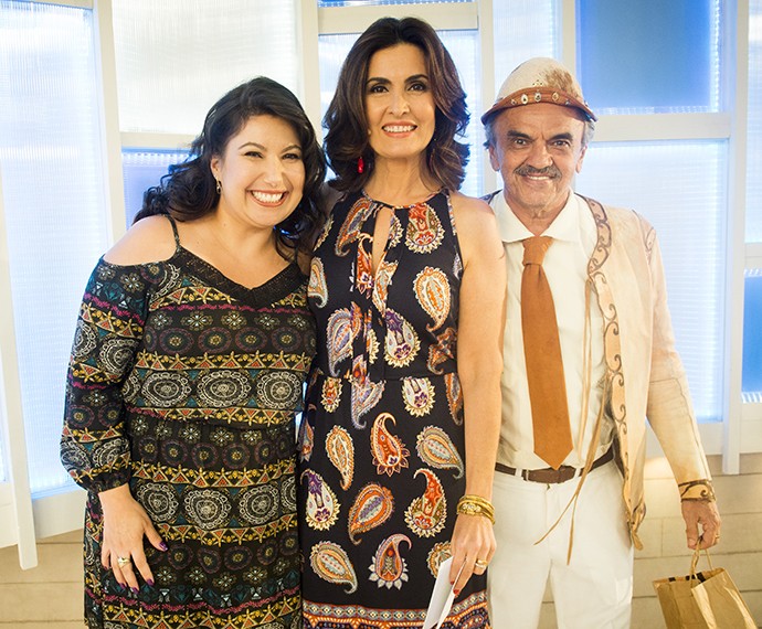 Mariana Xavier e José Dumont gravam com Fátima Bernardes (Foto: Globo/João Miguel Júnior)