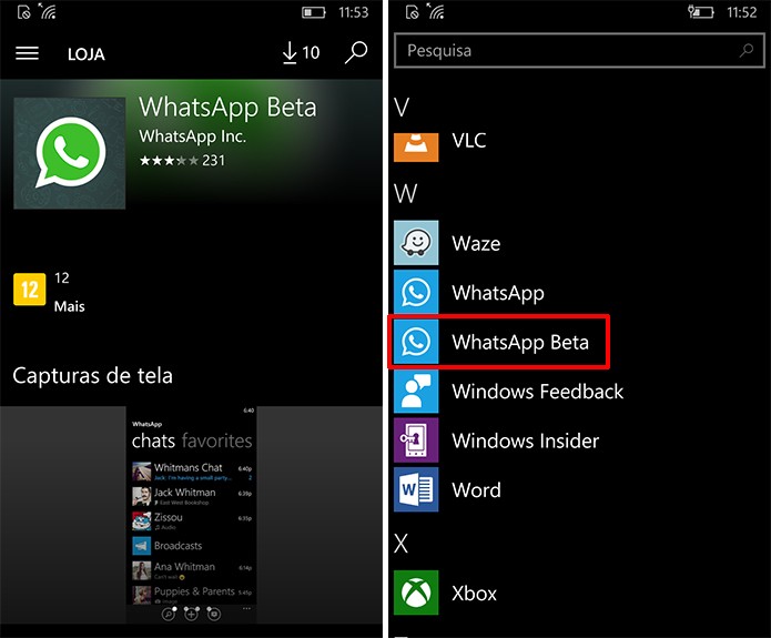 WhatsApp beta deve estar atualizado para ter acesso à videochamada no Windows Phone (Foto: Reprodução/Elson de Souza)