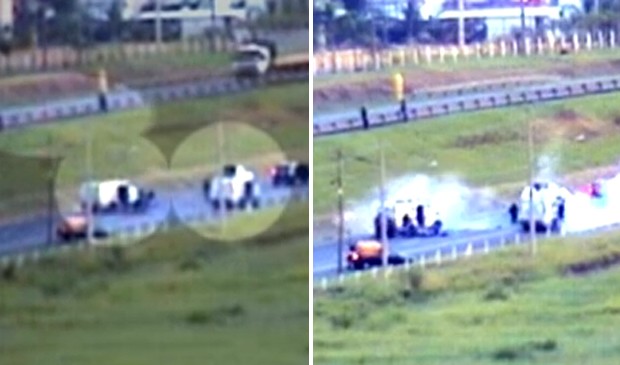 Imagens mostram ação de quadrilha de roubo a carros-fortes em SP. (Foto: Reprodução/Jornal da Globo)