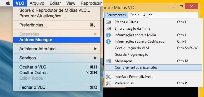 Acessando a loja de extensões do VLC (Foto: Reprodução/Helito Bijora) 