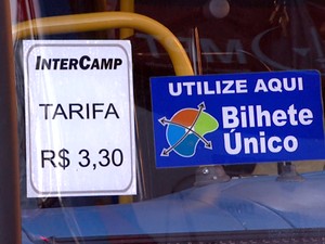Nova tarifa dos ônibus em Campinas, que passou de R$ 3, para R$ 3,30  (Foto: Reprodução EPTV)
