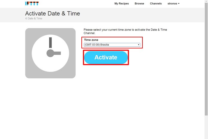Selecione o seu fuso horário e aperte no botão em destaque para ativar o “Date & Time” (Foto: Reprodução/Daniel Ribeiro)