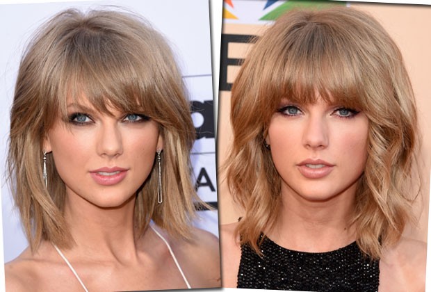 Taylor Swift apostou no corte bob com franja e sempre varia entre fios lisos e ondulados (Foto: Getty Images)