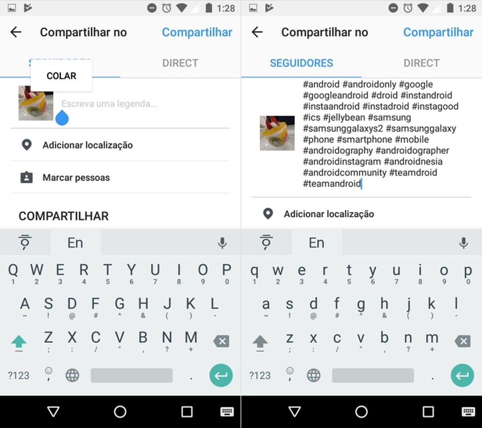 Usando hashtags sugeridas pelo Like (Foto: Reprodução/Helito Bijora)