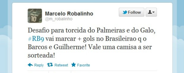 Empresário Marcelo Robalinho usa o Twitter para defender Ricardo Bueno e desafiar palmeirenses e atleticanos (Foto: Reprodução / Twitter)