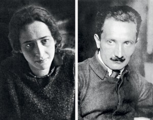 FILÓSOFOS E AMANTES Hannah Arendt (acima, na juventude) foi aluna e amante de Martin Heidegger (à dir.). Depois da guerra, quando foi revelado o envolvimento dele com o nazismo, ela o perdoou (Foto: Getty Images) FILÓSOFOS E AMANTES Hannah Arendt (acima, na juventude) foi aluna e amante de Martin Heidegger (à dir.). Depois da guerra, quando foi revelado o envolvimento dele com o nazismo, ela o perdoou (Foto: Getty Images)