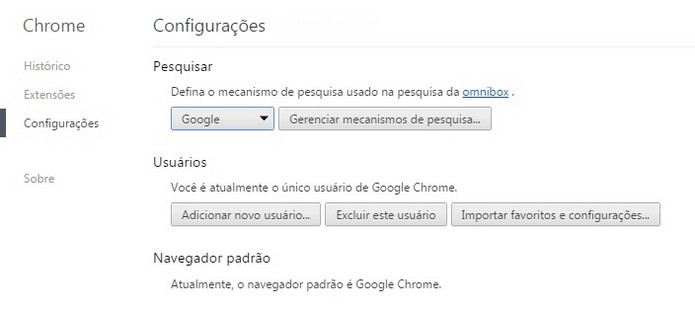 Google definido como mecanismo de pesquisa padrão (Foto: Reprodução/Raquel Freire)