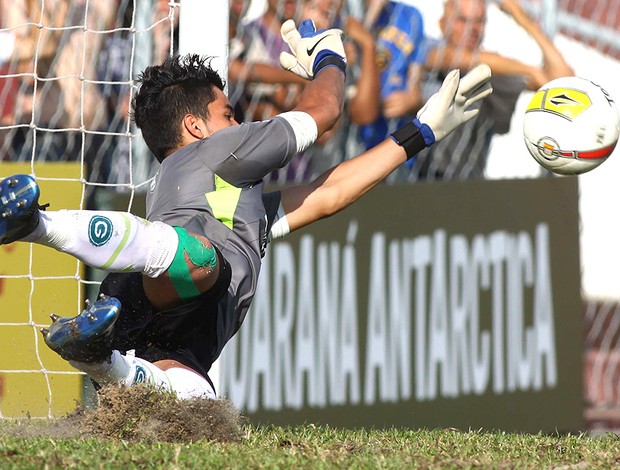 Paulinho goleiro do Goiás defendendo pênalti contra o Bahia (Foto: Marcos Bezerra / Ag. Estado)