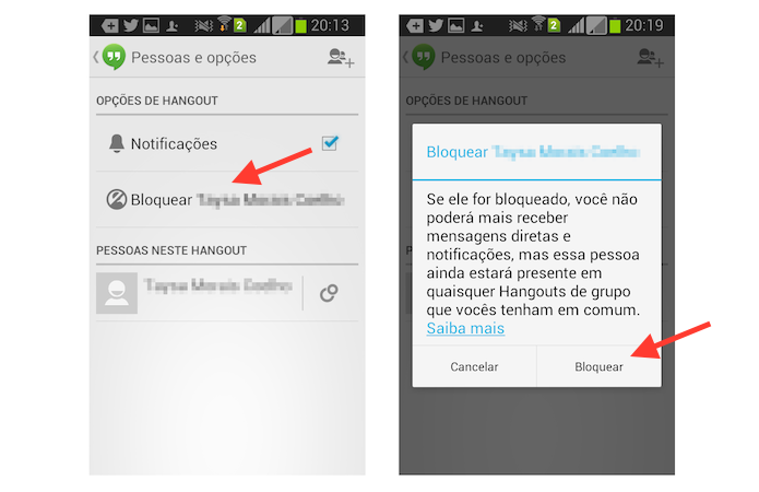 Bloqueando um contato no Hangouts através do aplicativo para Android (Foto: Reprodução/Marvin Costa)