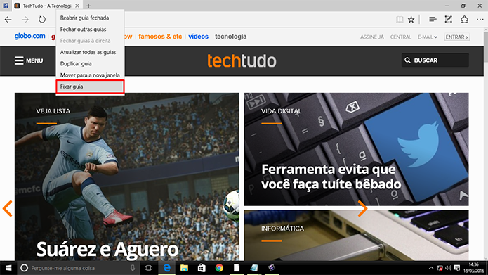 Microsoft Edge agora pode ter sites fixados para serem abertos junto com navegador (Foto: Reprodução/Elson de Souza)