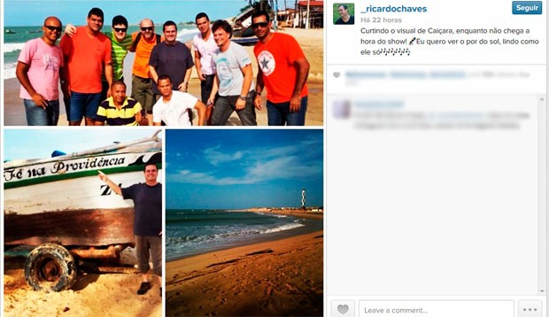 Pelo Instagram, cantor Ricardo Chaves anunciou expectativa para o show em Caiçara do Norte  (Foto: Reprodução/Instagram de Ricardo Chaves)