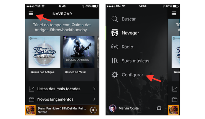 Acessando as configurações do Spotify no iOS (Foto: Reprodução/Marvin Costa)