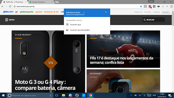 Selecione o que deseja transmitir no Google Cast para contatos do Hangouts (Foto: Reprodução/Elson de Souza)