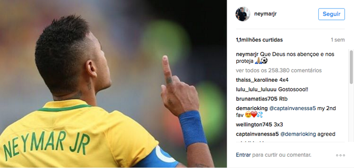 Neymar é o atleta com a foto mais curtida na rede social (Foto: Divulgação/Instagram) Neymar é o atleta com a foto mais curtida na rede social (Foto: Divulgação/Instagram)